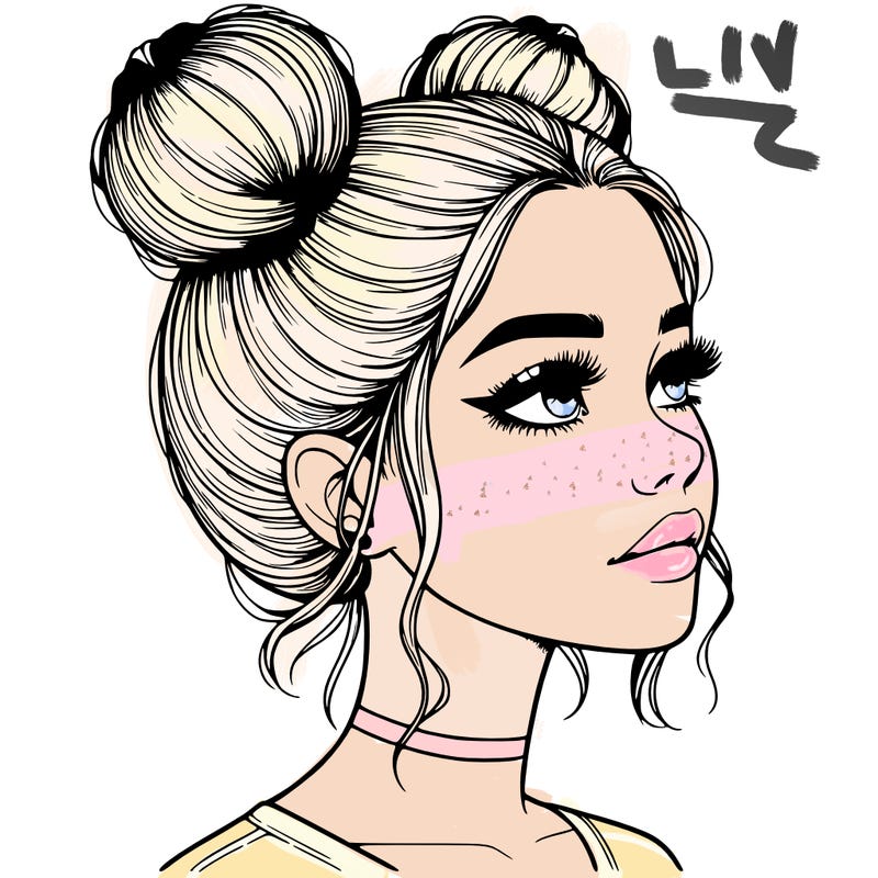 realistic girl with buns on the top of her head
