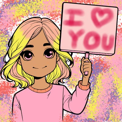 realistic girl holding up a sign