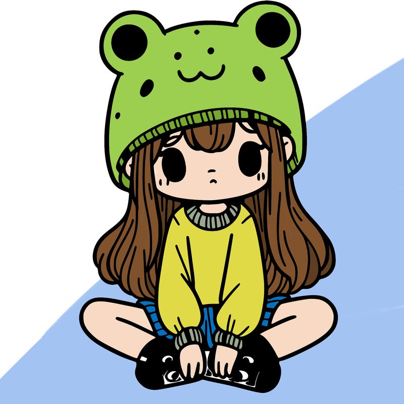 a girl wearing a frog hat and some frog socks