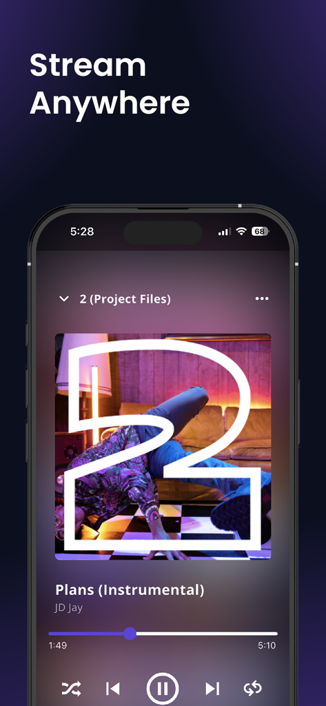Sound Credit app screen showing the music player interface with track information and playback controls