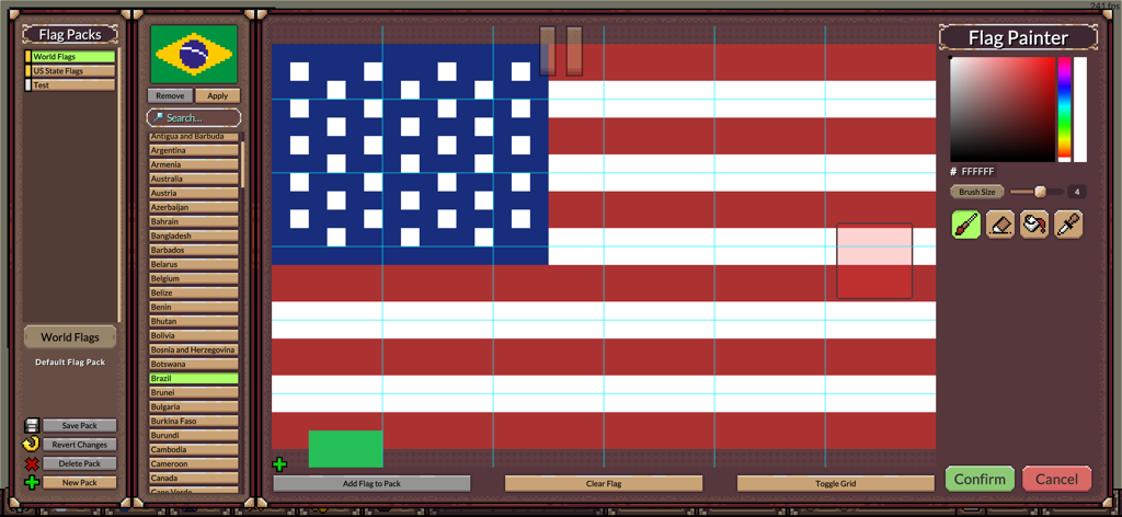 Ages of Conflict World War Sim - Interfaccia dello strumento di pittura bandiere in Ages of Conflict World War Sim che mostra un design personalizzato della bandiera americana