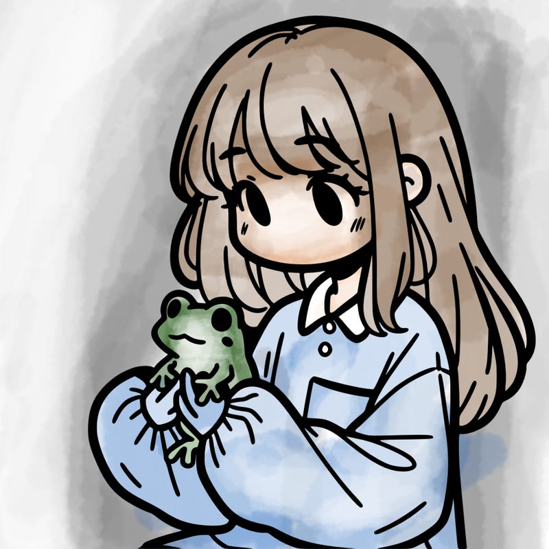 girl with long hair and a oversized shirt. and she is holding a frog