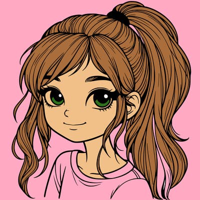 realistic girl with ponytail