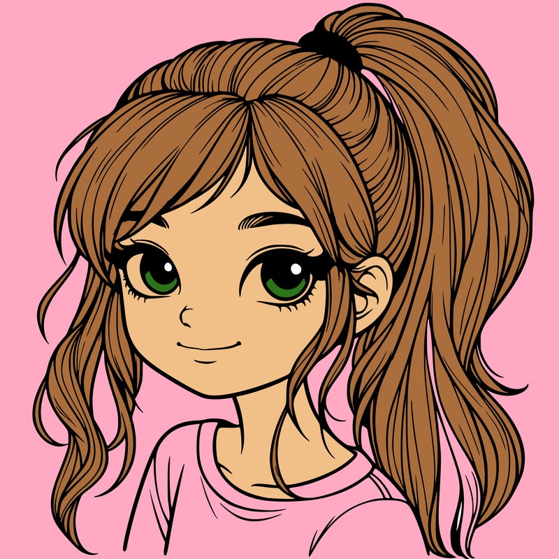 realistic girl with ponytail