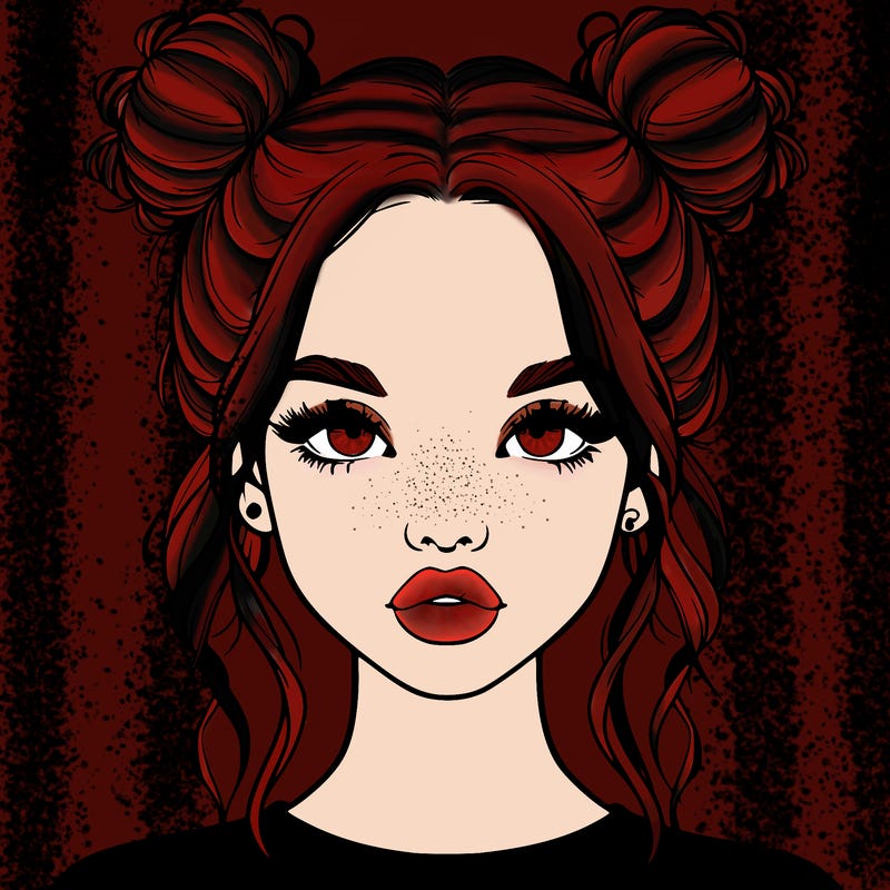 realistic girl with two buns in hair and lips