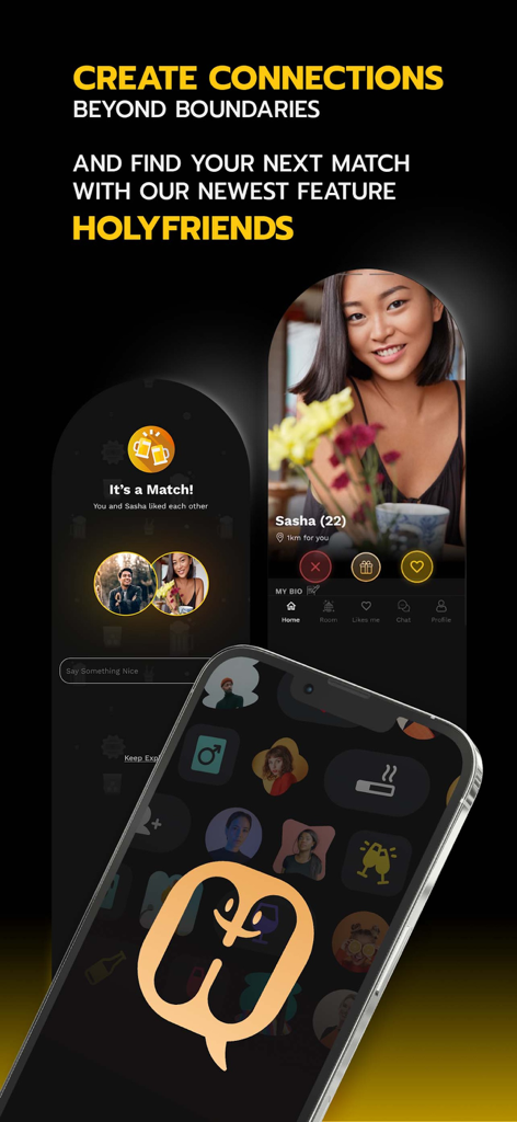 Holywings - Holywings app HolyFriends feature interface showing social matching and profile connections for nightlife lovers