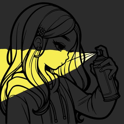 a realistic girl spray painting