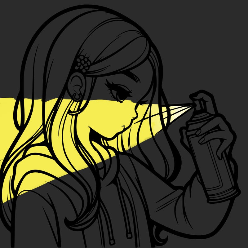 a realistic girl spray painting