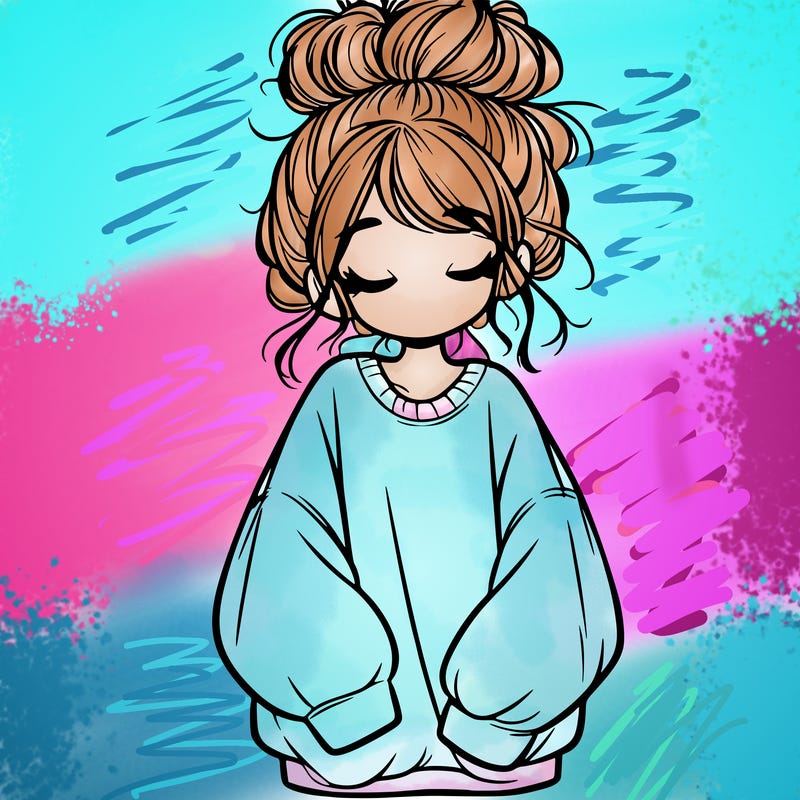 girl with baggy sweatshirt and messy bun