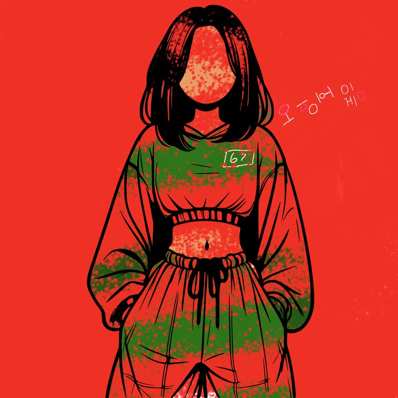 realistic girl faceless with baggy pants and a crop top