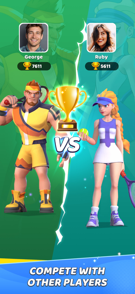 Extreme Tennis - Online multiplayer versus screen in Extreme Tennis showing two characters competing for trophies