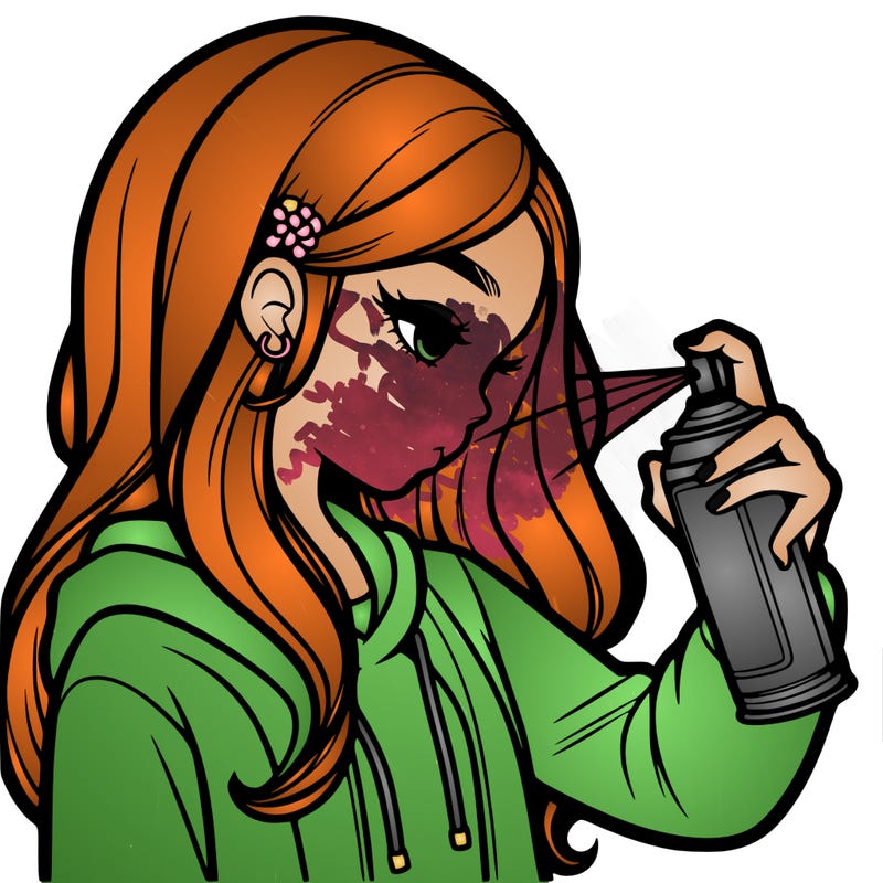 a realistic girl spray painting