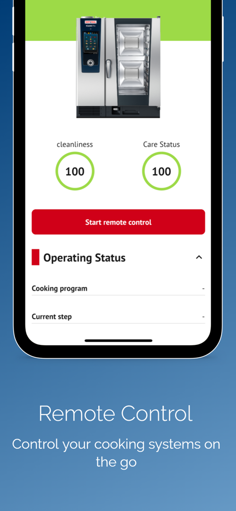 ConnectedCooking - ConnectedCooking app interface for remote control of RATIONAL professional cooking systems showing equipment status.