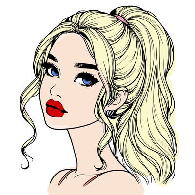 realistic girl with a ponytail on her hair and lips