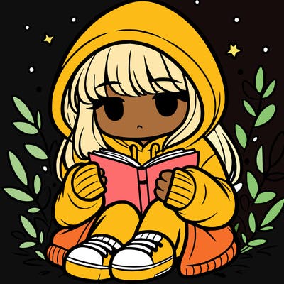 girl in oversized hoodie reading a book
