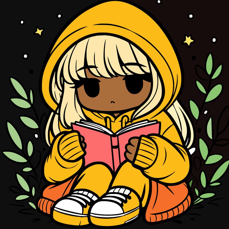 girl in oversized hoodie reading a book
