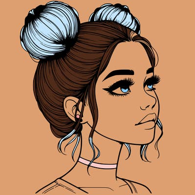 realistic girl with buns on the top of her head