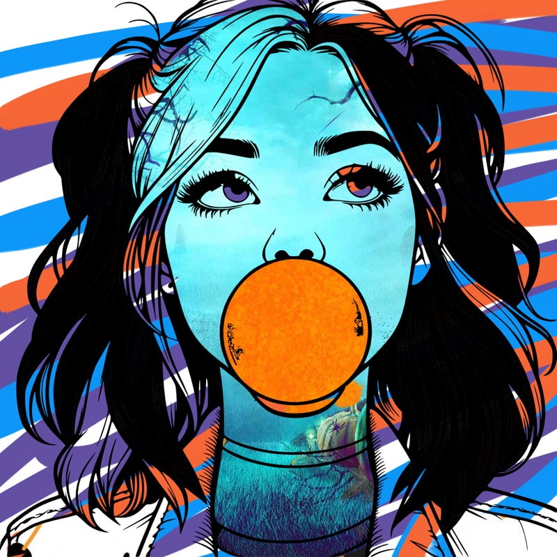 realististic girl blowing bubble -gum