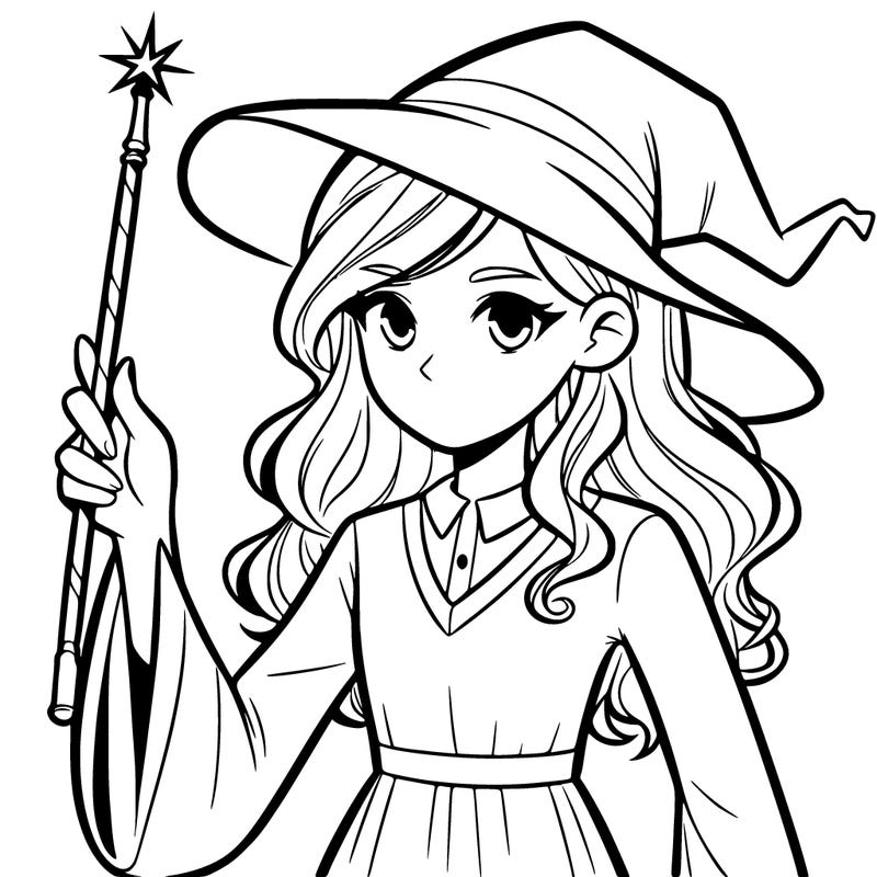 female wizard holding wand