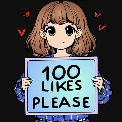 a girl holding a sign saying 100 likes please