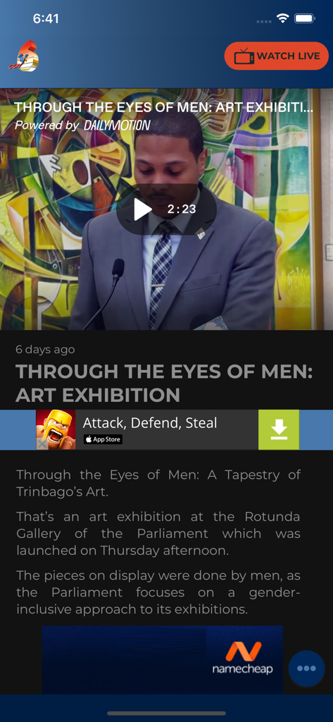 CCN TV6 - A news report video about an art exhibition in the CCN TV6 app.