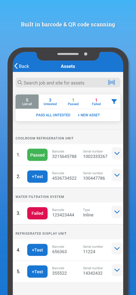 Simpro Mobile interface for field asset management and barcode scanning