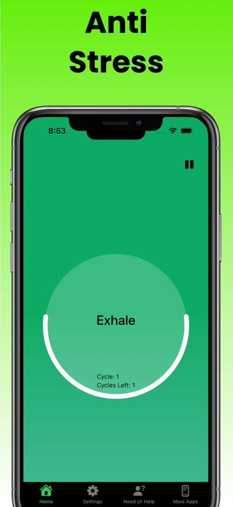 Interfaccia minimalista di uno smartphone che mostra la fase di espirazione di un esercizio di respirazione per il sollievo dallo stress.