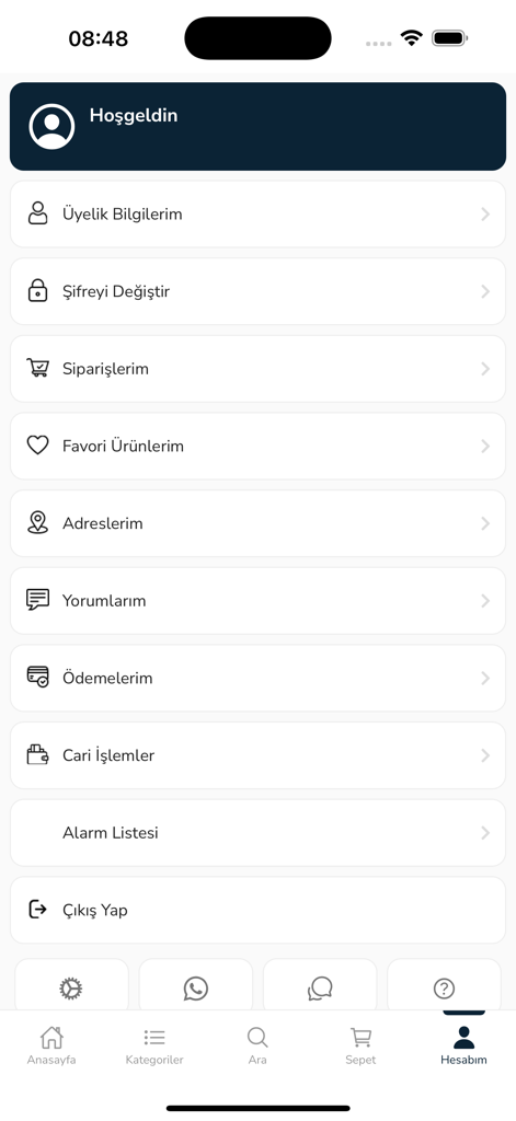 Hepu - L'écran des paramètres du compte de l'application mobile Hepu affichant des options de profil utilisateur telles que les commandes et les favoris.