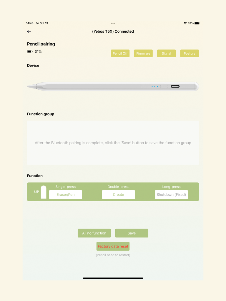 W Pencil - W Pencil app interface for mapping buttons on a third party iPad stylus