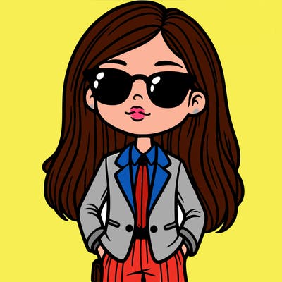 girl in a suit and shades with long hair