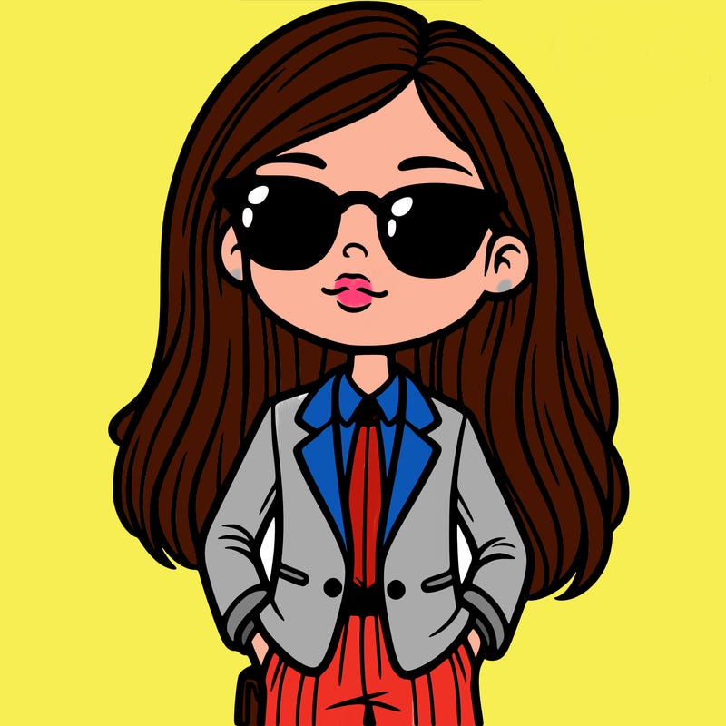 girl in a suit and shades with long hair
