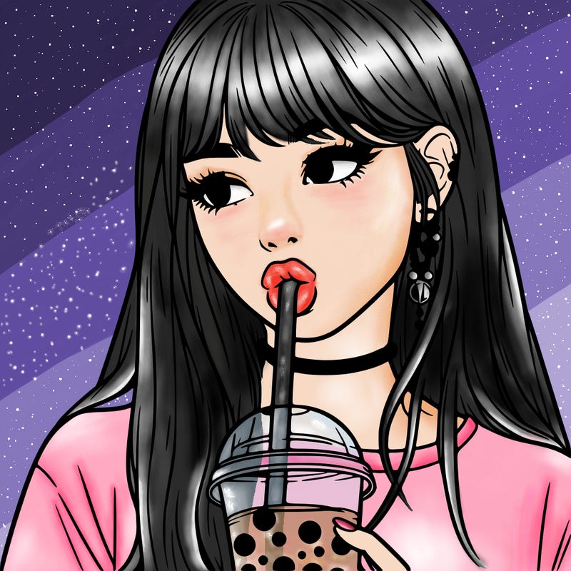 aesthetic realistic girl drinking boba