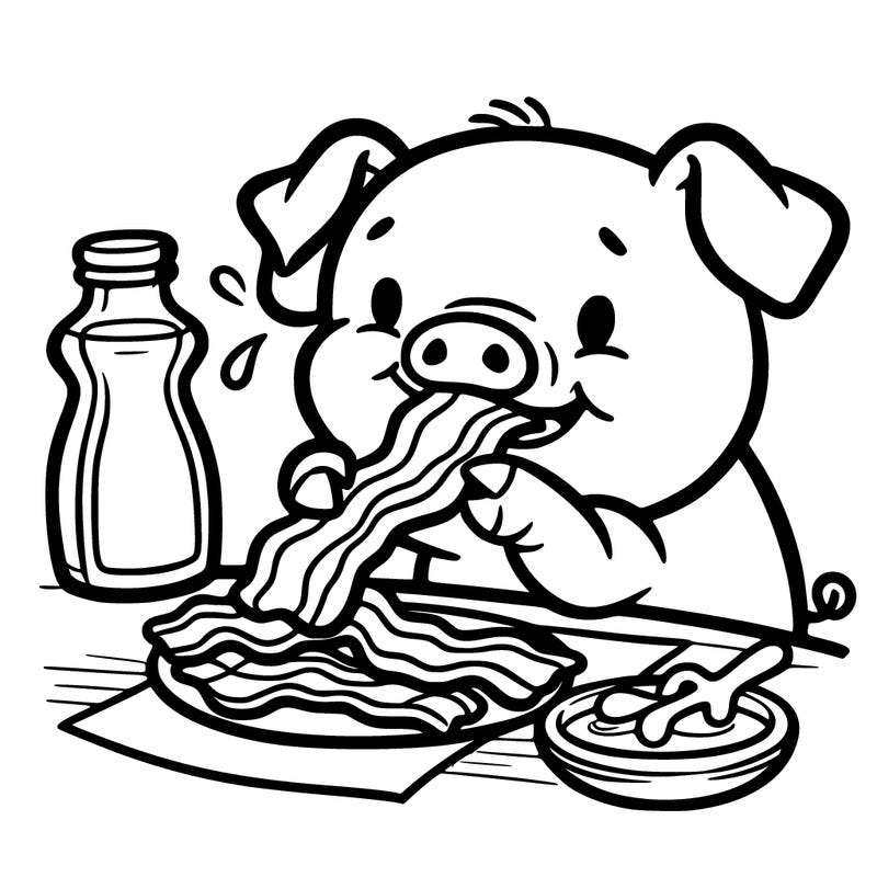 a piglet eating bacon