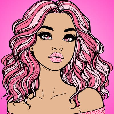 realistic girl with wavy hair and lips
