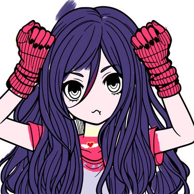 long haired girl with fingerless gloves