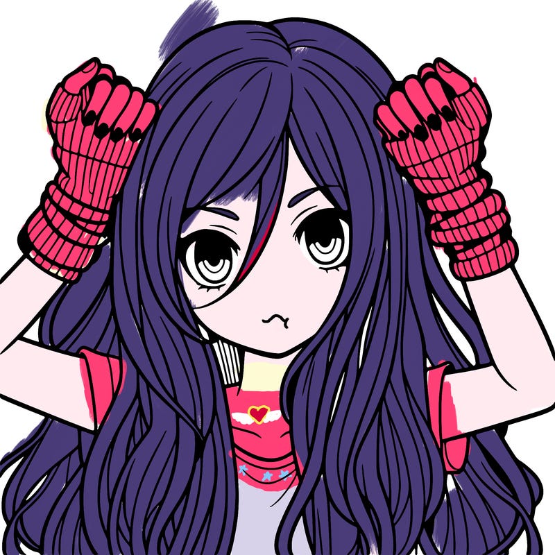 long haired girl with fingerless gloves