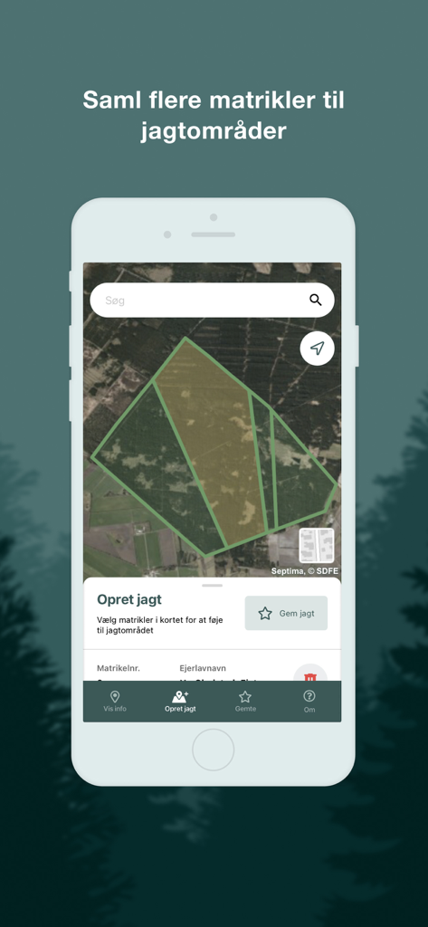 Interface d'une application mobile montrant les limites de propriété sur une carte aérienne pour créer des zones de chasse