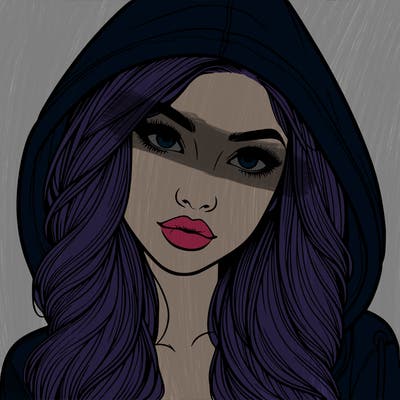 realistic beautiful girl with a hood on