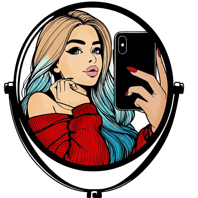 realistic girl taking mirror selfie beautiful