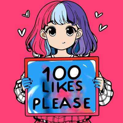 a girl holding a sign saying 100 likes please