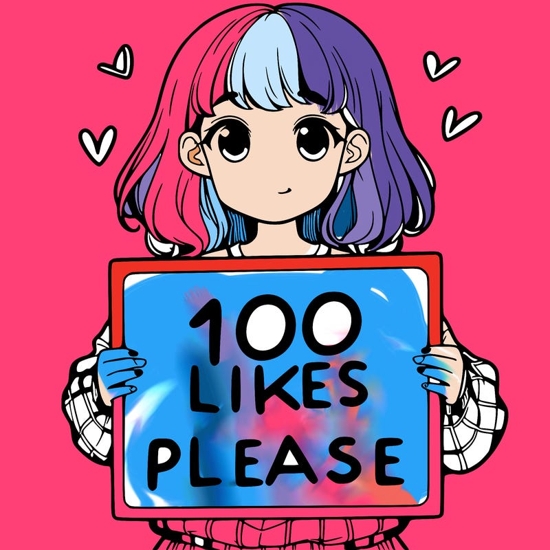 a girl holding a sign saying 100 likes please