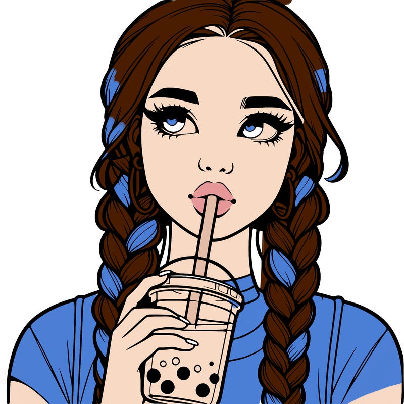 realistic girl with braided hair drinking boba