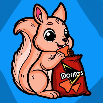 squirrel eating a bag of doritos