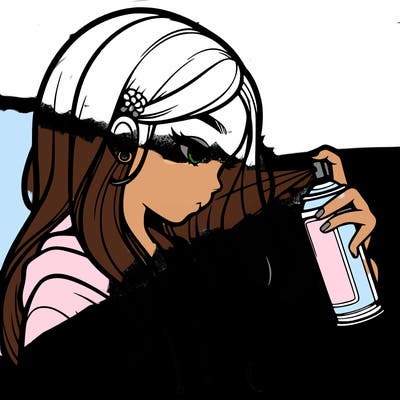 a realistic girl spray painting