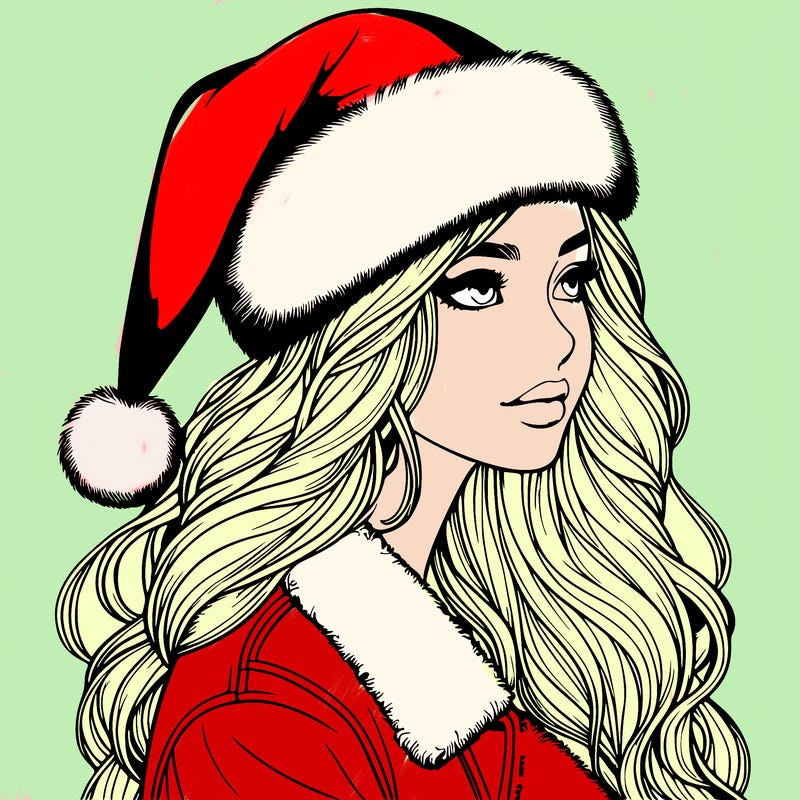 realistic girl in santa hat