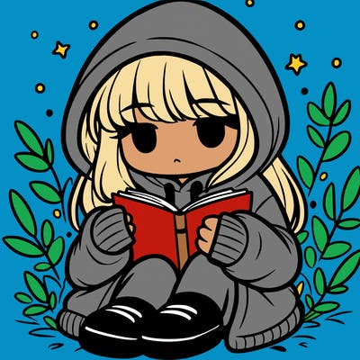 girl in oversized hoodie reading a book