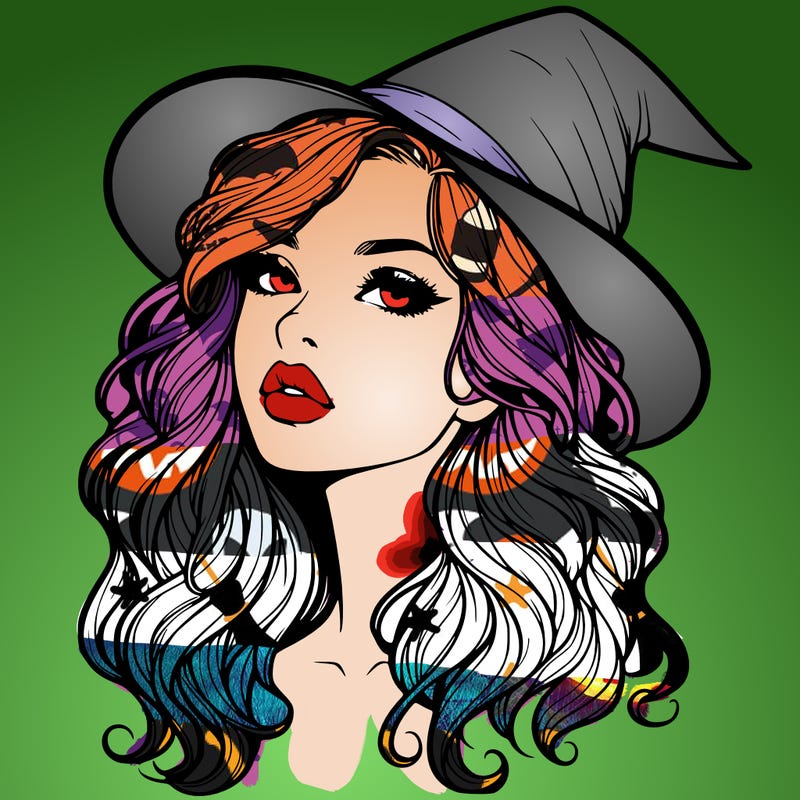 realistic witch girl with wavy hair and lips