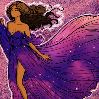 realistic woman in dress flowing the the wind