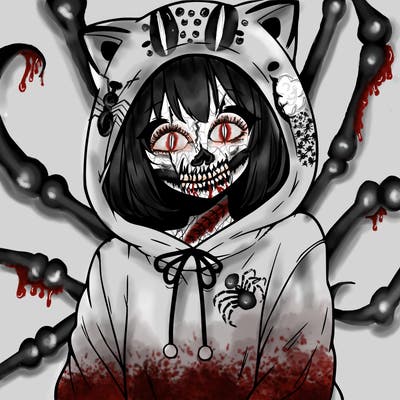 anime girl with no face in a cat hoodie