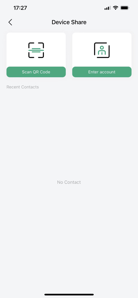 Écran de l'application BoifunCam pour partager l'accès à la caméra via un code QR ou un nom de compte.